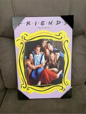 Brand New FRIENDS Wall Art with Yellow Frame on Lavender Background